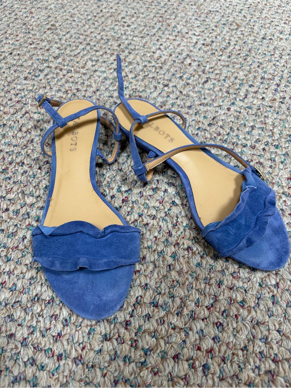 Talbots Blue Suede Ruffle Strap Sandals